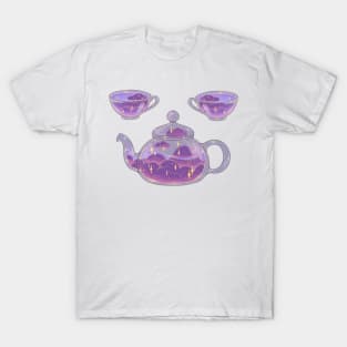 Magical soft night clouds tea set with dark background T-Shirt
